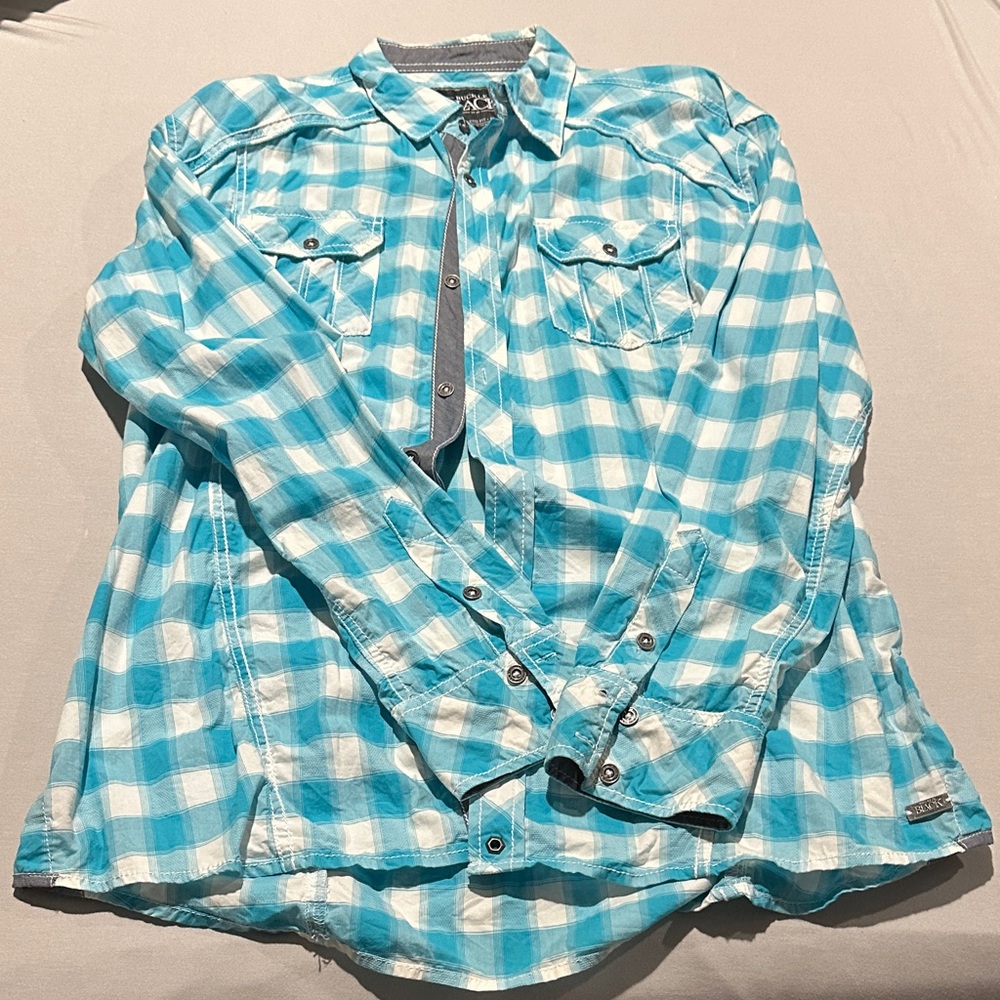 Blue and White Buckle Checkered Men's Shirt